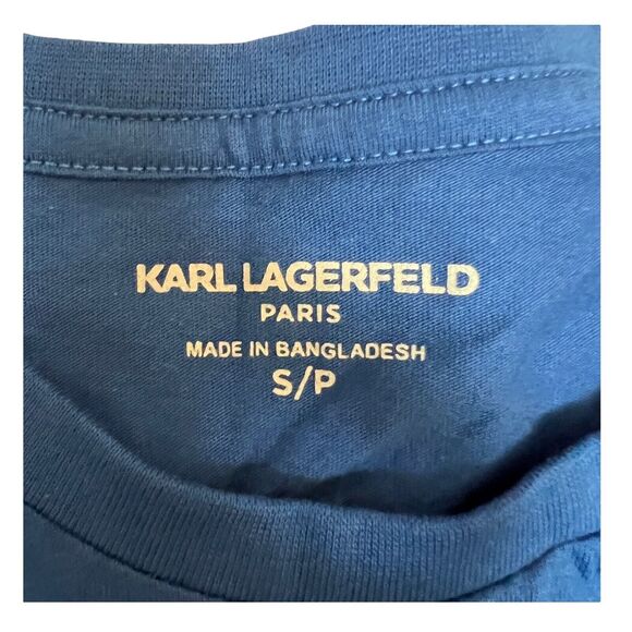 Karl Lagerfeld Paris  T Shirt Men’s S Blue Spellout Logo Designer Coordinates - Picture 6 of 8